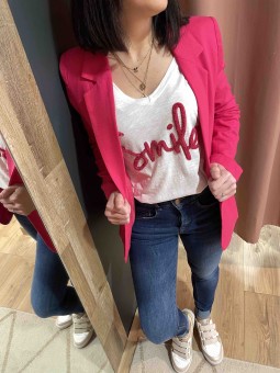 T-shirt col V écriture Smile