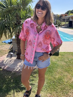 CHEMISE MC FLAMME - ROSE