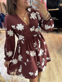 ROBE FLORANE - MARRON BRUN