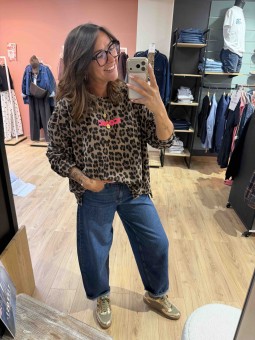 SWEAT ICONIC LEOPARD - MARRON